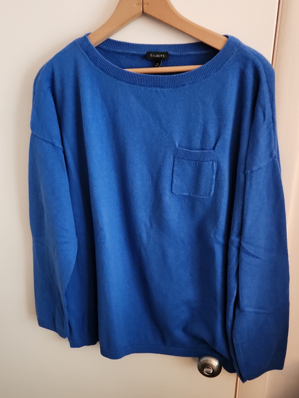 Talbots Blue Women's Crewneck Sweater with Chest Pocket